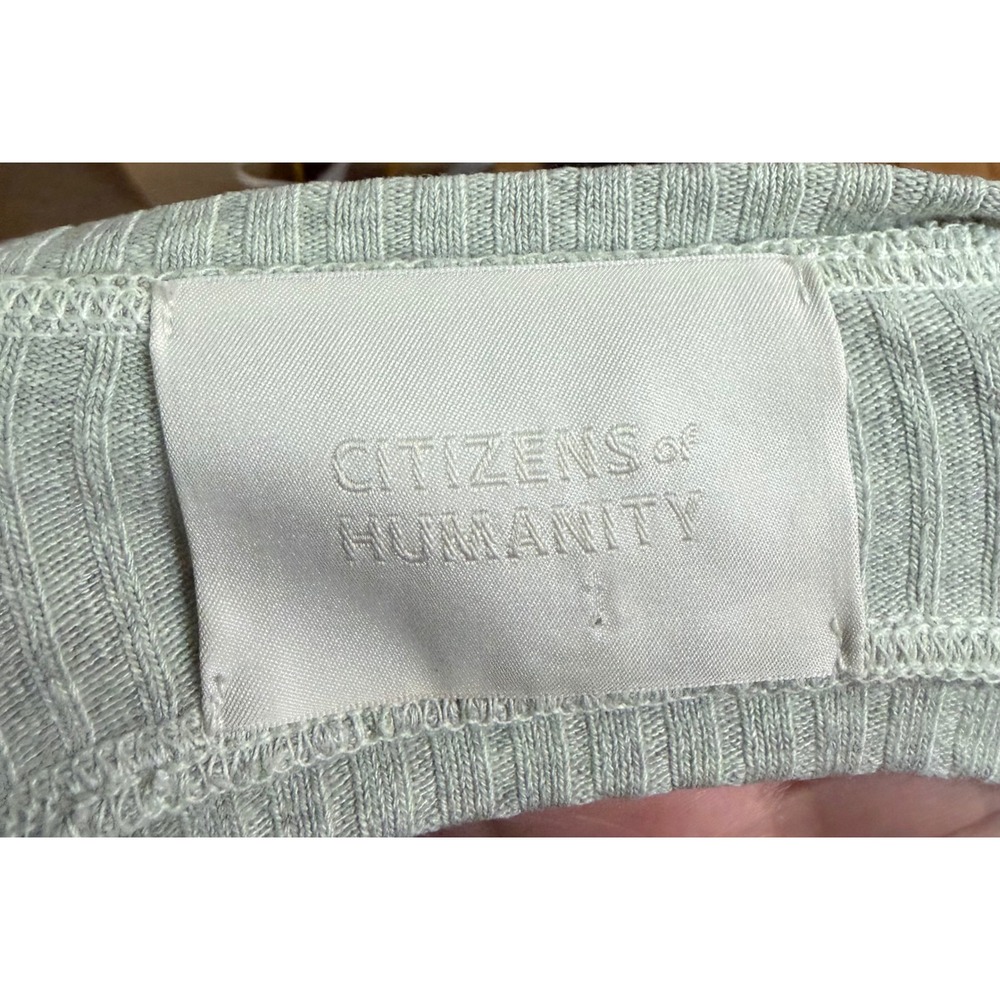 Citizens of Humanity Ribbed Henley Top Sage Green Back Cutout Women's M - Picture 7 of 7